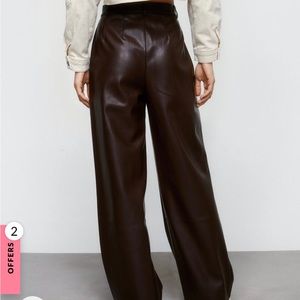 Faux Leather Seam Front Wide Leg Pant NastyGal